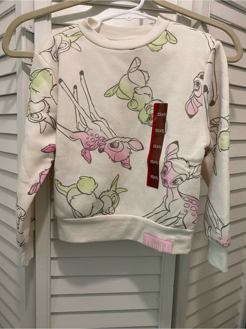 DISNEY Girl’s “Bambi & Thumper Sweatshirt”Size XS (4/5) Cream/Pink/Mint NWT